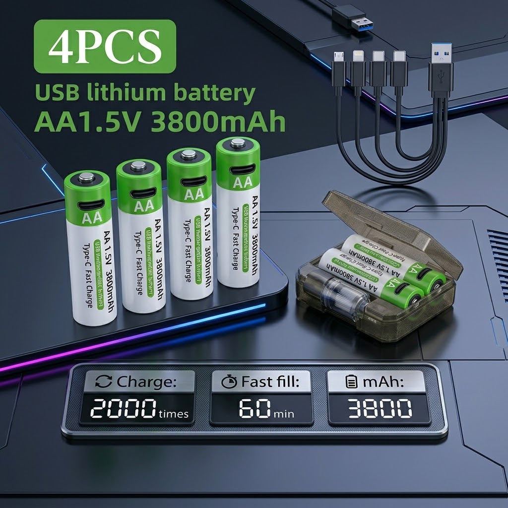 USB Rechargeable Batteries – AA/AAA Fast Charging Pack        סוללות נטענות בחיבור יו-אס-בי – חוסכות כסף וזמן