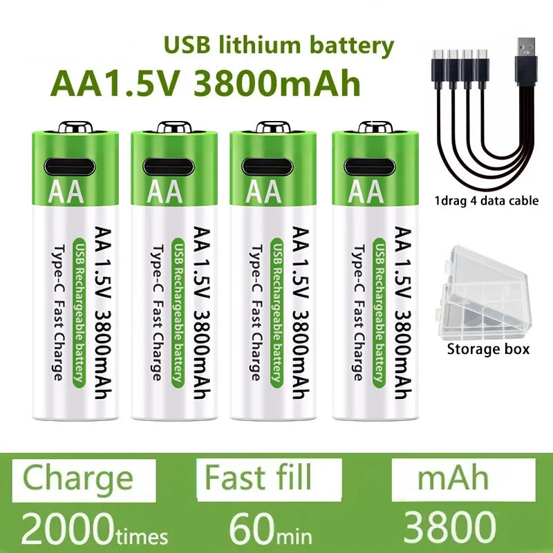 USB Rechargeable Batteries – AA/AAA Fast Charging Pack        סוללות נטענות בחיבור יו-אס-בי – חוסכות כסף וזמן