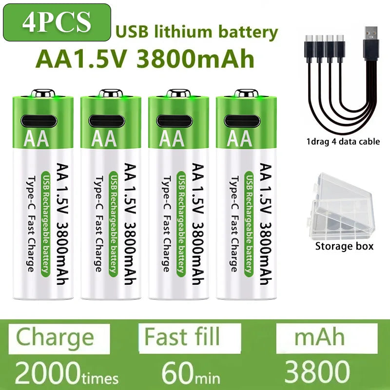 USB Rechargeable Batteries – AA/AAA Fast Charging Pack        סוללות נטענות בחיבור יו-אס-בי – חוסכות כסף וזמן