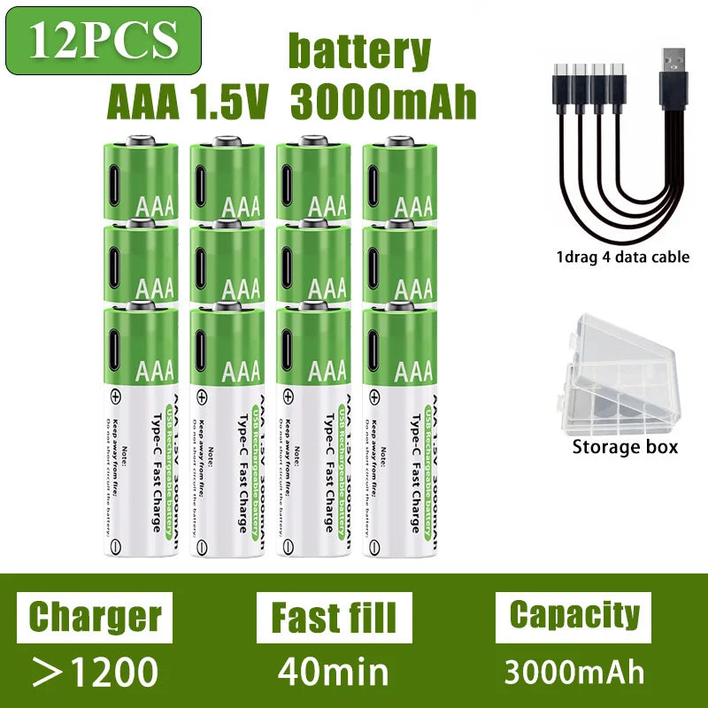 USB Rechargeable Batteries – AA/AAA Fast Charging Pack        סוללות נטענות בחיבור יו-אס-בי – חוסכות כסף וזמן