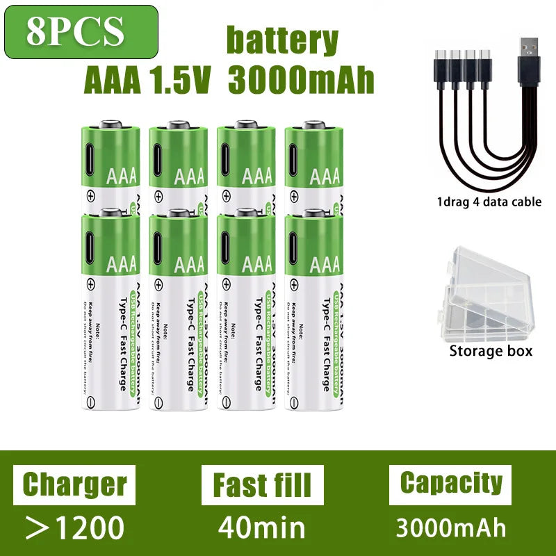 USB Rechargeable Batteries – AA/AAA Fast Charging Pack        סוללות נטענות בחיבור יו-אס-בי – חוסכות כסף וזמן