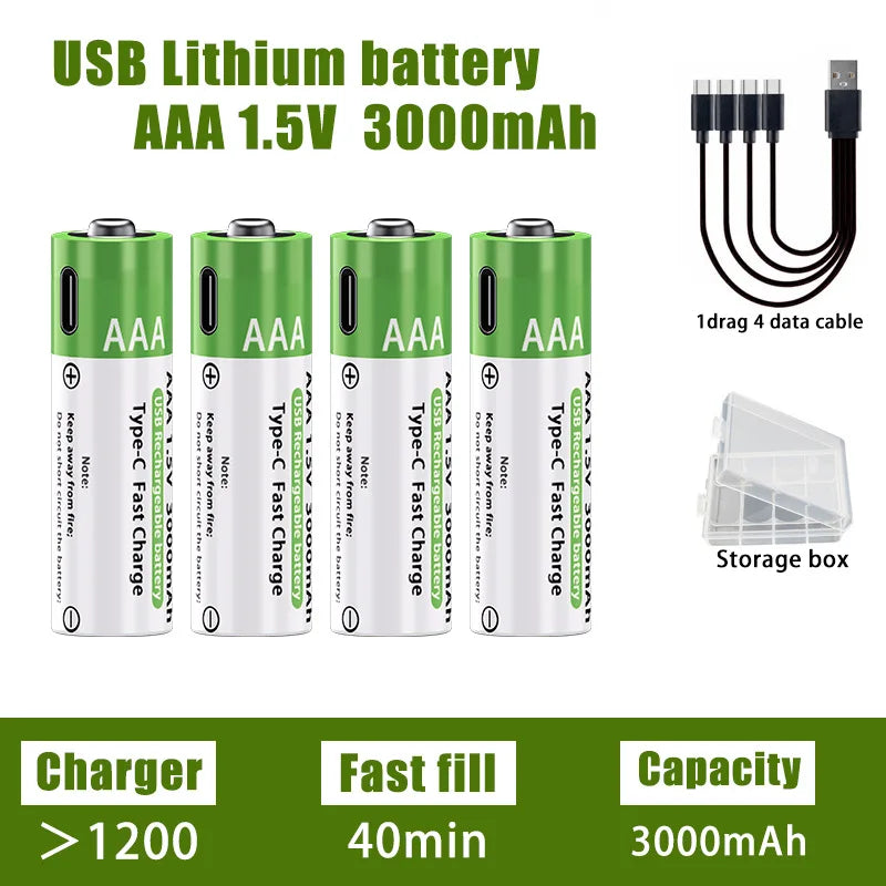 USB Rechargeable Batteries – AA/AAA Fast Charging Pack        סוללות נטענות בחיבור יו-אס-בי – חוסכות כסף וזמן