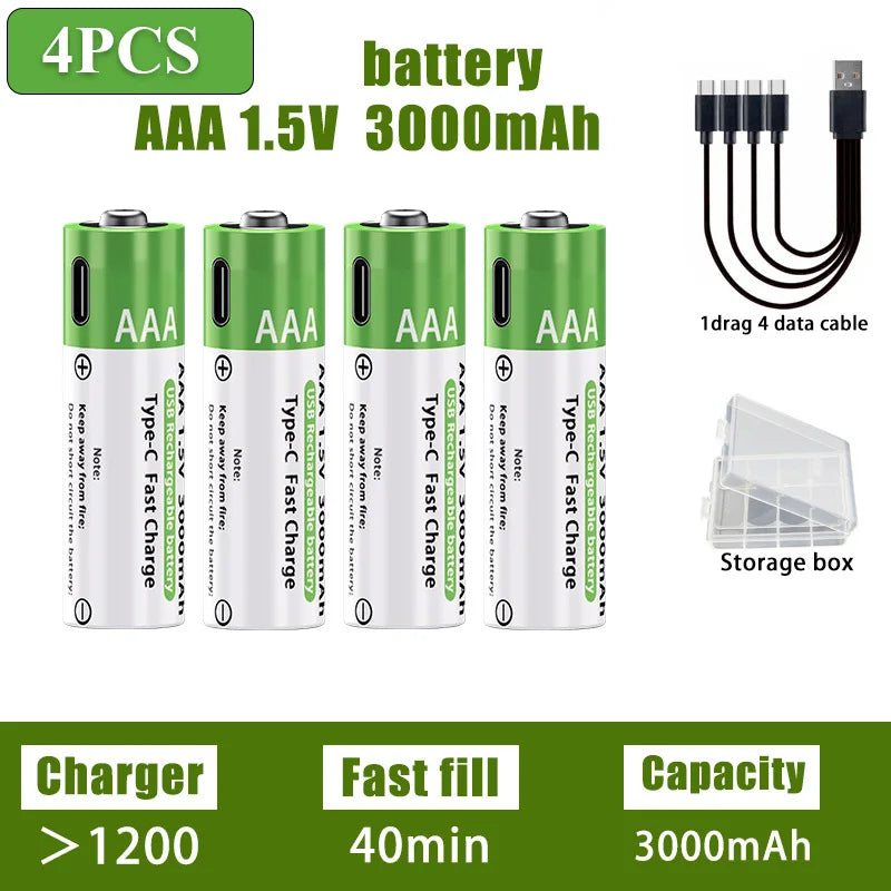 USB Rechargeable Batteries – AA/AAA Fast Charging Pack        סוללות נטענות בחיבור יו-אס-בי – חוסכות כסף וזמן