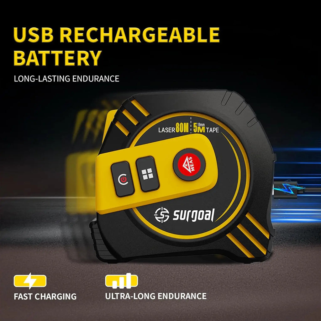 2-in-1 Digital Laser Tape Measure (80m) with Rechargeable Battery         סרט מדידה משולב לייזר דיגיטלי נטען עד 80 מטר