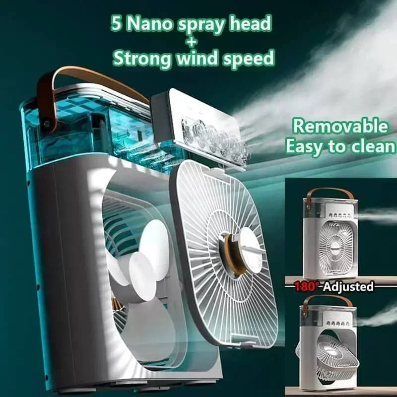 3-in-1 Portable Air Cooler Fan and Humidifier    מאוורר קירור ומכשיר אדים נייד 3 ב-1
