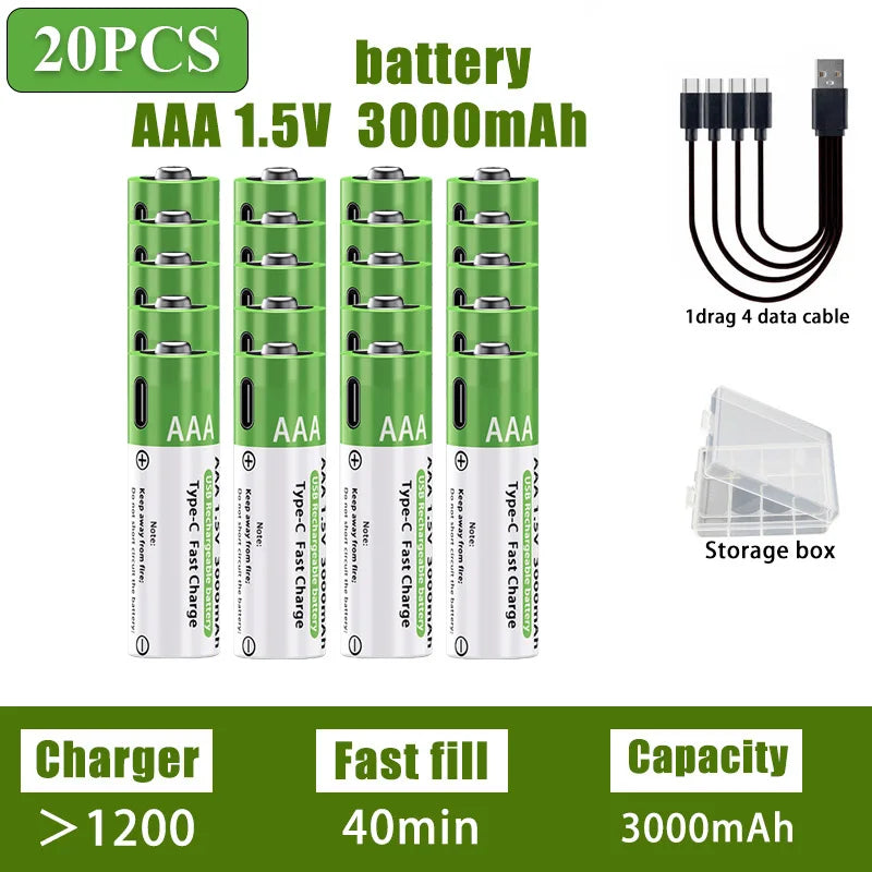 USB Rechargeable Batteries – AA/AAA Fast Charging Pack        סוללות נטענות בחיבור יו-אס-בי – חוסכות כסף וזמן