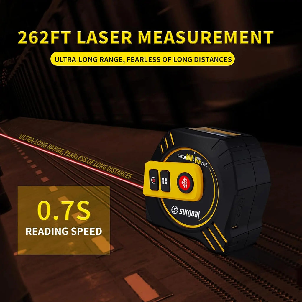 2-in-1 Digital Laser Tape Measure (80m) with Rechargeable Battery         סרט מדידה משולב לייזר דיגיטלי נטען עד 80 מטר