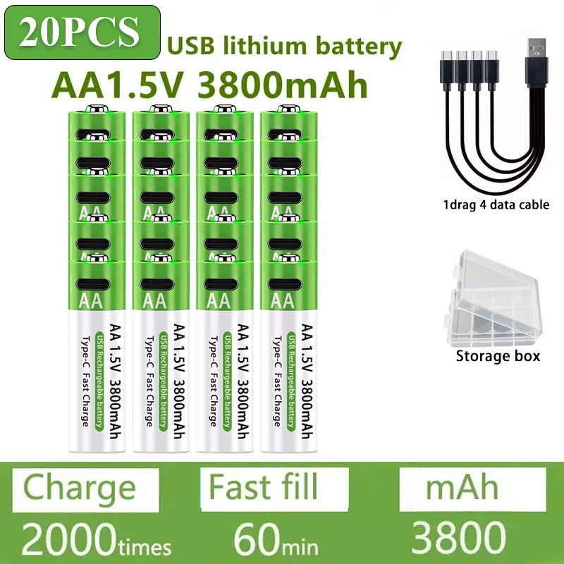 USB Rechargeable Batteries – AA/AAA Fast Charging Pack        סוללות נטענות בחיבור יו-אס-בי – חוסכות כסף וזמן