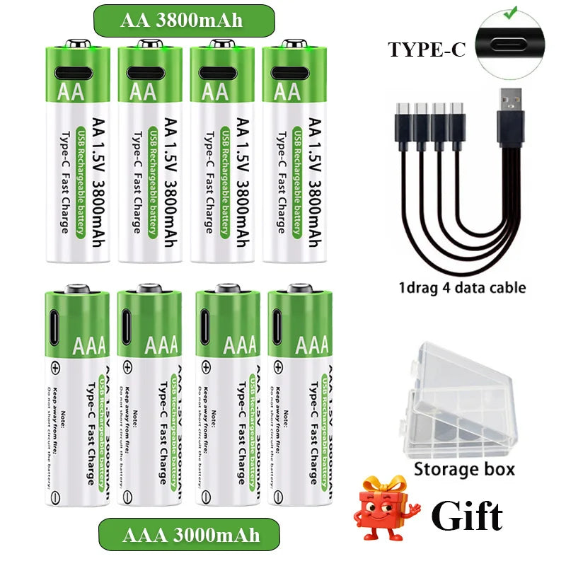 USB Rechargeable Batteries – AA/AAA Fast Charging Pack        סוללות נטענות בחיבור יו-אס-בי – חוסכות כסף וזמן