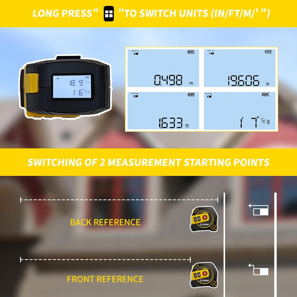2-in-1 Digital Laser Tape Measure (80m) with Rechargeable Battery         סרט מדידה משולב לייזר דיגיטלי נטען עד 80 מטר