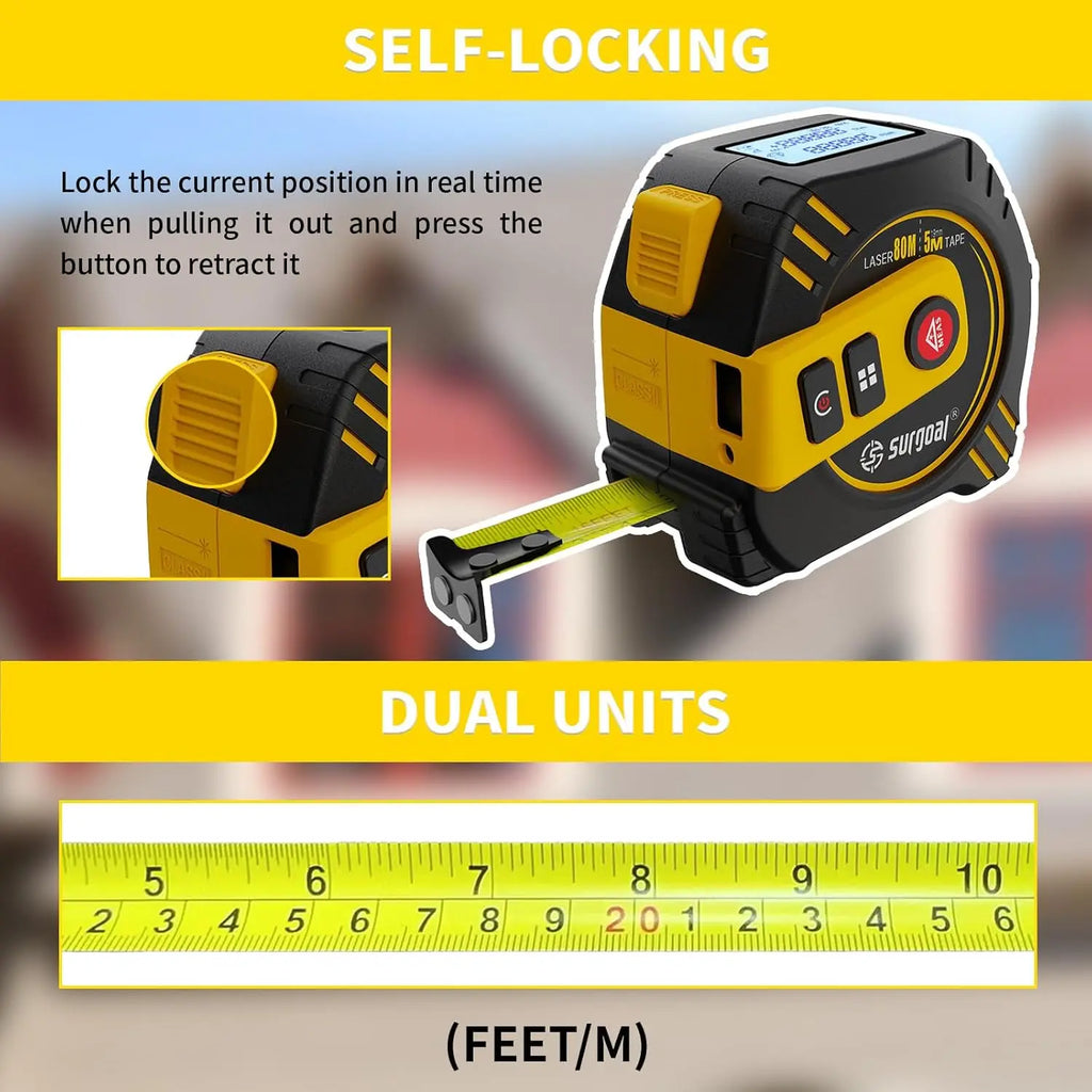 2-in-1 Digital Laser Tape Measure (80m) with Rechargeable Battery         סרט מדידה משולב לייזר דיגיטלי נטען עד 80 מטר