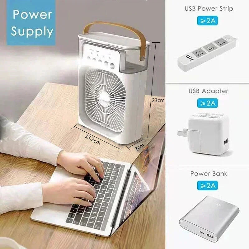 3-in-1 Portable Air Cooler Fan and Humidifier    מאוורר קירור ומכשיר אדים נייד 3 ב-1
