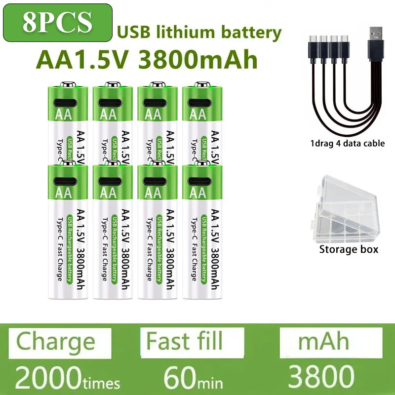USB Rechargeable Batteries – AA/AAA Fast Charging Pack        סוללות נטענות בחיבור יו-אס-בי – חוסכות כסף וזמן