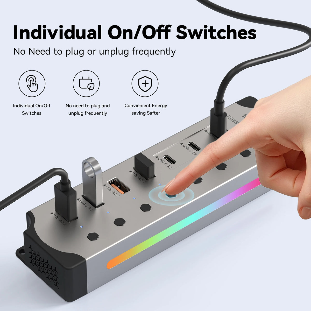 7-Port High-Speed USB Data Hub with Power Adapter    מפצל יו אס בי עם 7 יציאות ומתאם חשמל