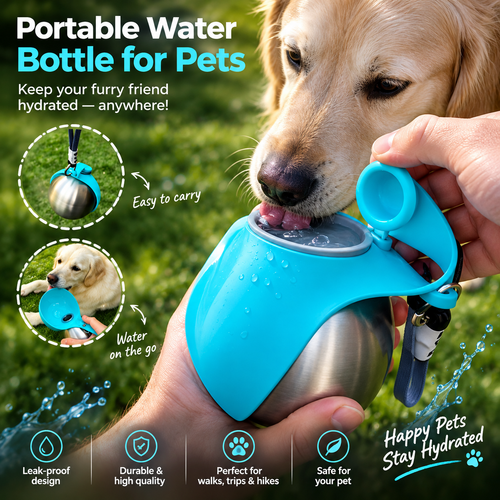 2-in-1 Portable Pet Water Bottle & Bowl       בקבוק מים נייד 2 ב-1 לטיולים עם חיות מחמד